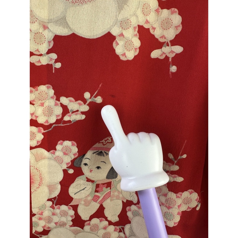 Vintage Itsuko Takeda 100% Silk Kimono Floral Tunic Blouse Red Women No Size - Picture 14 of 16